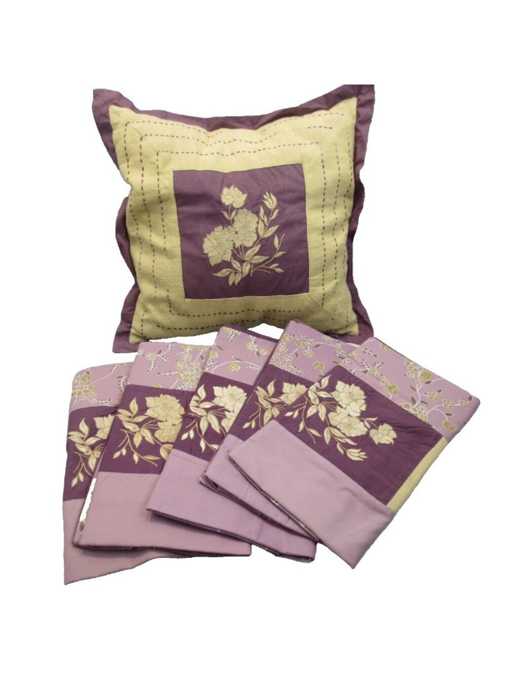 Nicole Miller Throw Pillow and 5 Standard Shams Eggplant Floral Embroidered